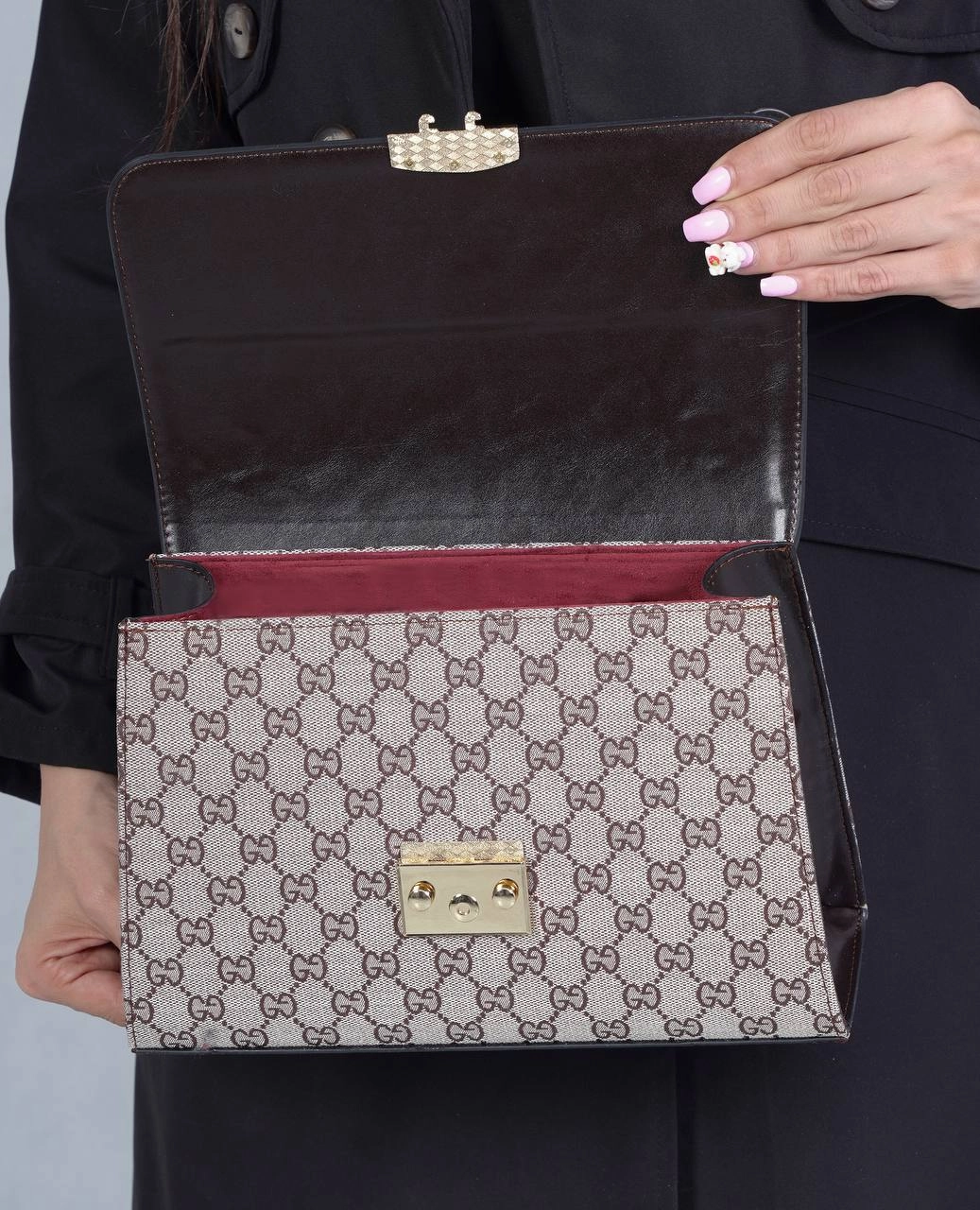 کیف روشا رنگ قهوه ای طرح گوچی پارچه