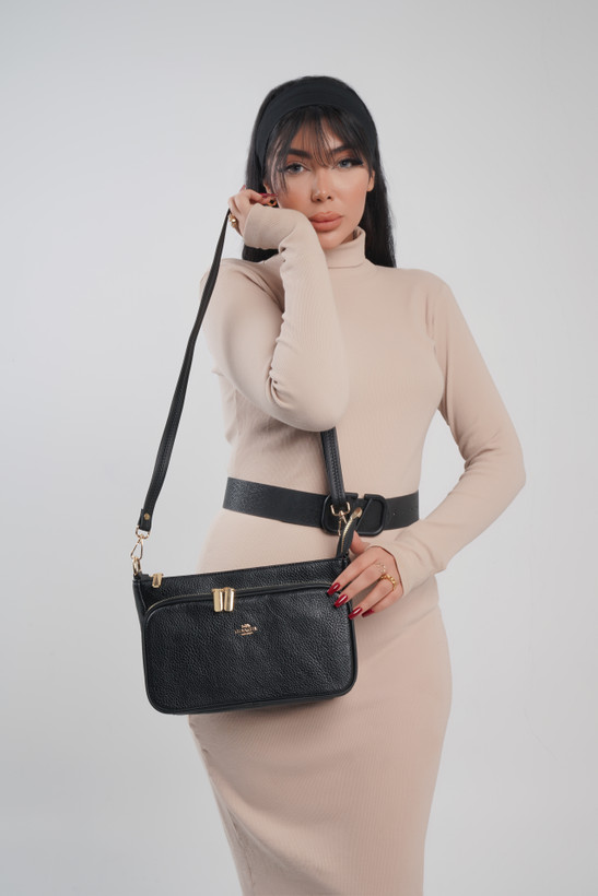 کیف دوشی زنانه مدل سه زیپ کاربردی و جادار طرح گوچی Gucci مشکی جزئیات زیپ