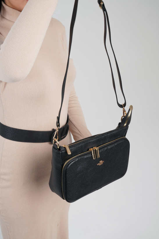 کیف دوشی زنانه مدل سه زیپ کاربردی و جادار طرح گوچی Gucci مشکی بند دوشی