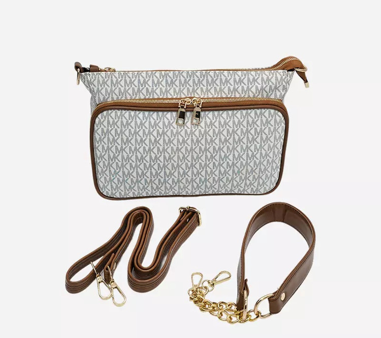 کیف دوشی زنانه مایکل کورس مدل ۳زیپ چرم صنعتی سفید Michael Kors