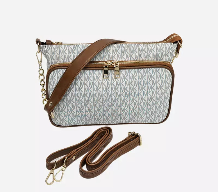 کیف دوشی زنانه مایکل کورس مدل ۳زیپ چرم صنعتی سفید Michael Kors