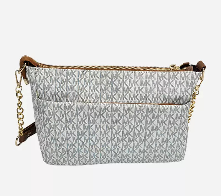 کیف دوشی زنانه مایکل کورس مدل ۳زیپ چرم صنعتی سفید Michael Kors