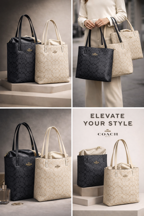 کیف دوشی زنانه کوچ ایستاده مشکی طرح Coach دوقلو